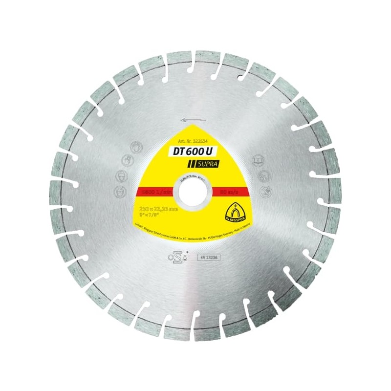 Disc diamantat pentru debitare beton, Klingspor DT 600 U, 350x3x25.4mm, 37 Segmente 