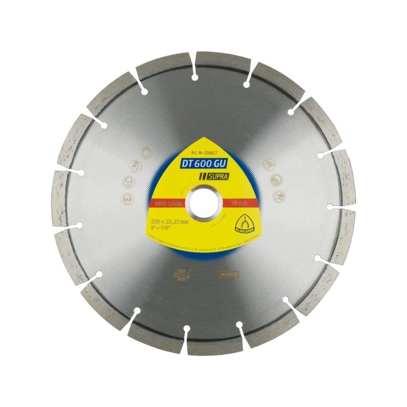 Disc diamantat, pentru debitare granit, Klingspor DT 600 GU Supra, 115 x 22.23 x 2.4 mm, 8 segmente