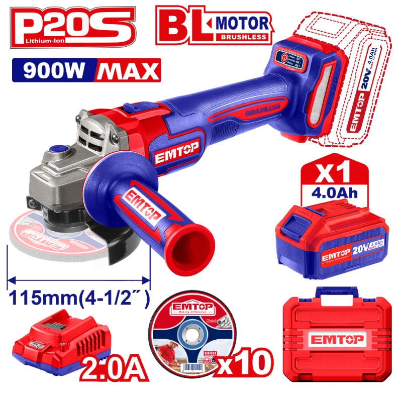 Polizor unghiular pe acumulator cu 1 acumulator, motor fara perii (brushless), 115mm 