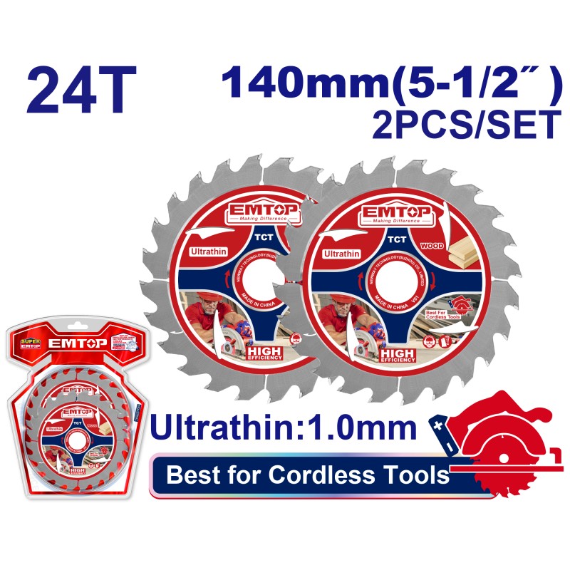 Set de 2 discuri fierăstrău circular, ultrasubțire, 140mm 