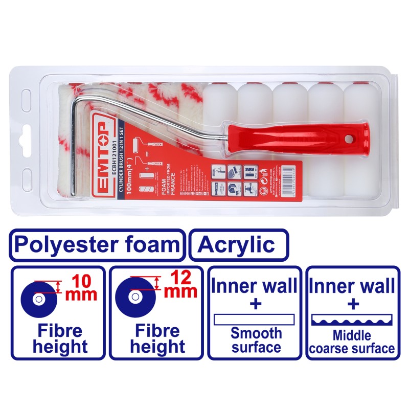 Set de perii cilindrice cu maner, tava si 10 role